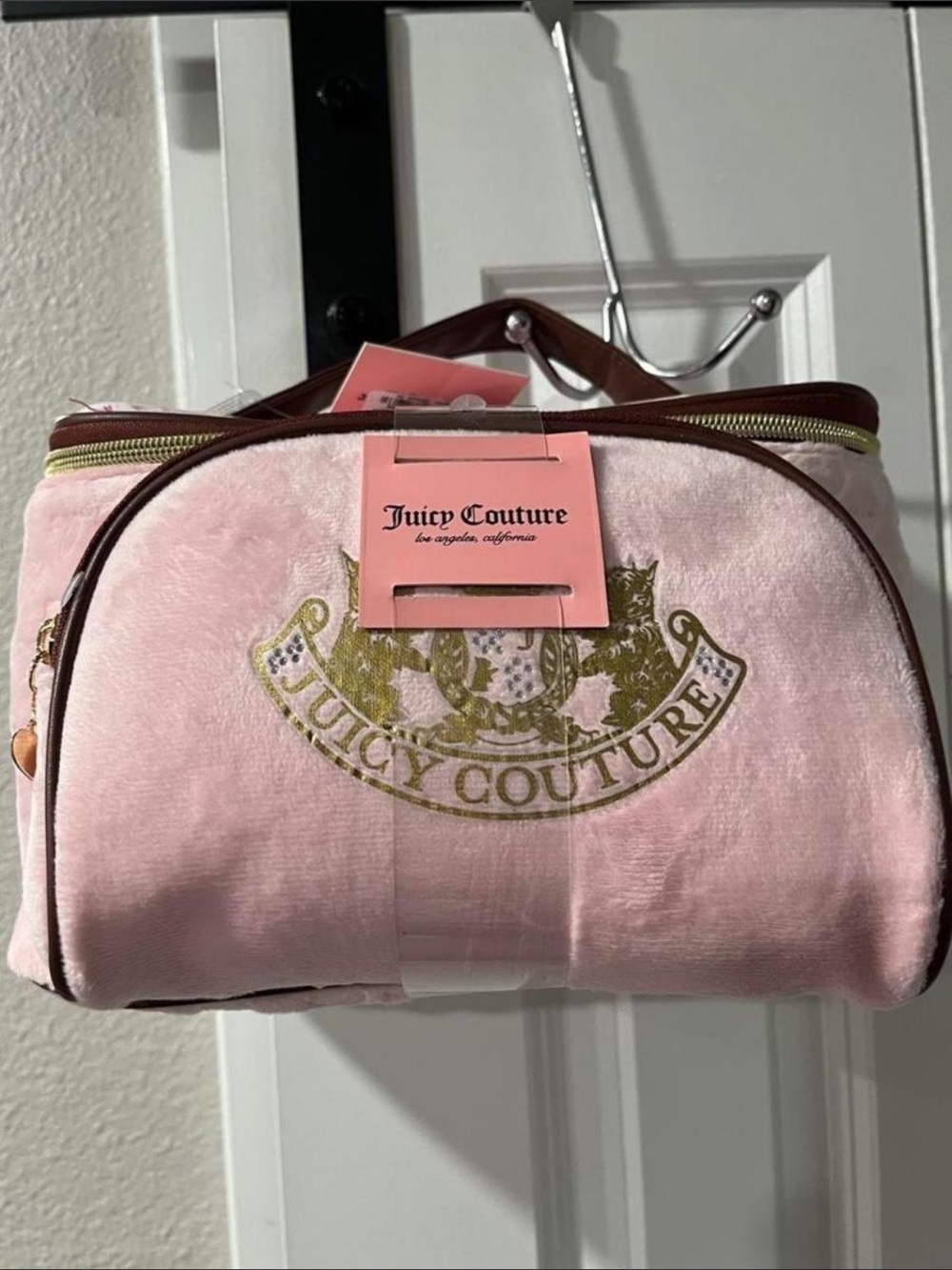 Juicy Couture Pink Velvet Cosmetic Pouch with Gold Logo